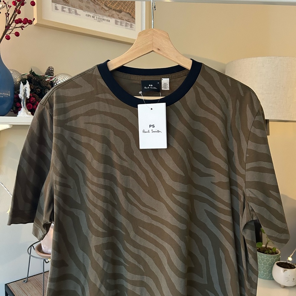 Paul Smith Men's Camo Zebra Print Organic Cotton Shirt